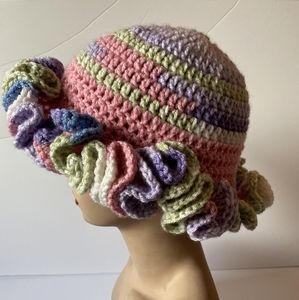 Pastel crochet ruffle beanie